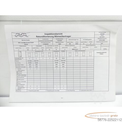 Στοιχείο Alfa Laval M6-MFM Plattenwärmetauscher 30103-32067 mit Inspektionsbericht