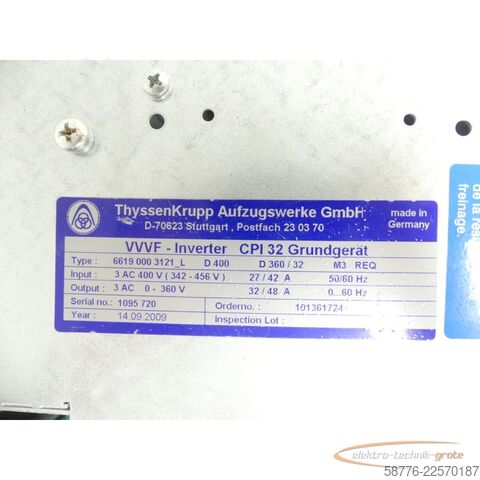 Komponent  ThyssenKrupp Liftequip VVVF Inverter CPI 32 / 6619 00 3121_L SN: 1095720