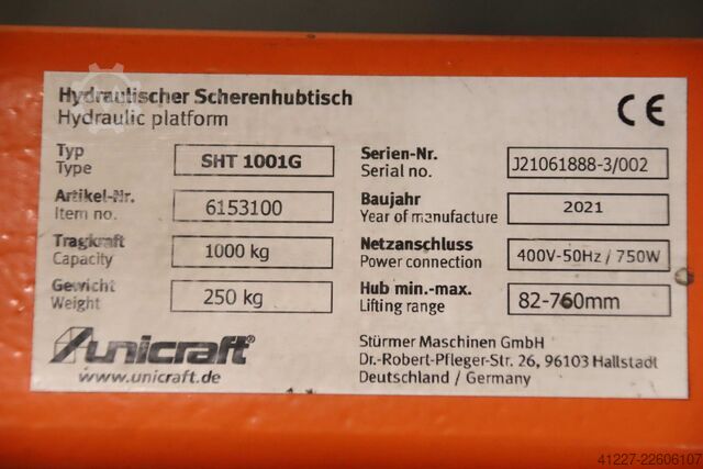 Saxlyftbord 1000 kg unicraft SHT1001G