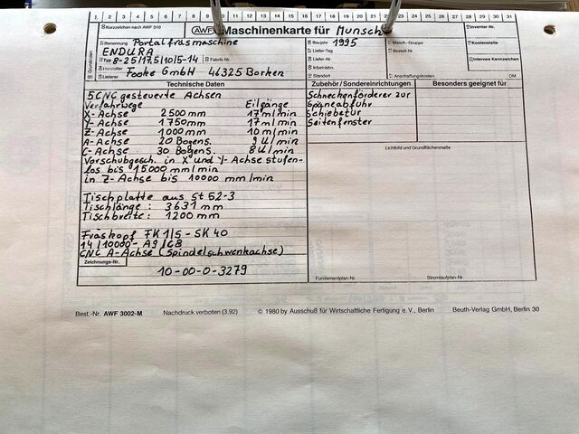 Kettős oszlopos portálmarógép Fooke Endura