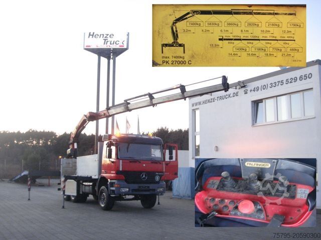 Ladbil med lad MERCEDES-BENZ Actros 2640 6x4 Pritsche Heckkran PK 27.000 Kran