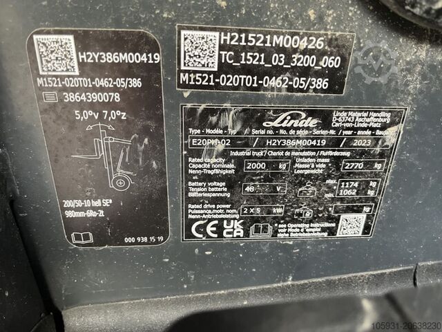 Elektrisk 4 -hjulig gaffeltruck Linde E20PH-02