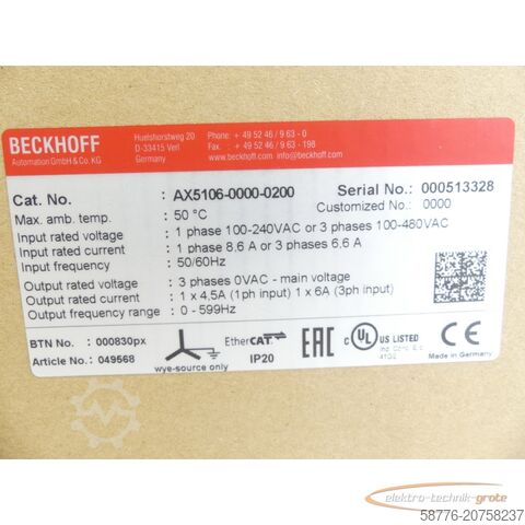 Component Beckhoff AX5106 SN: ! -