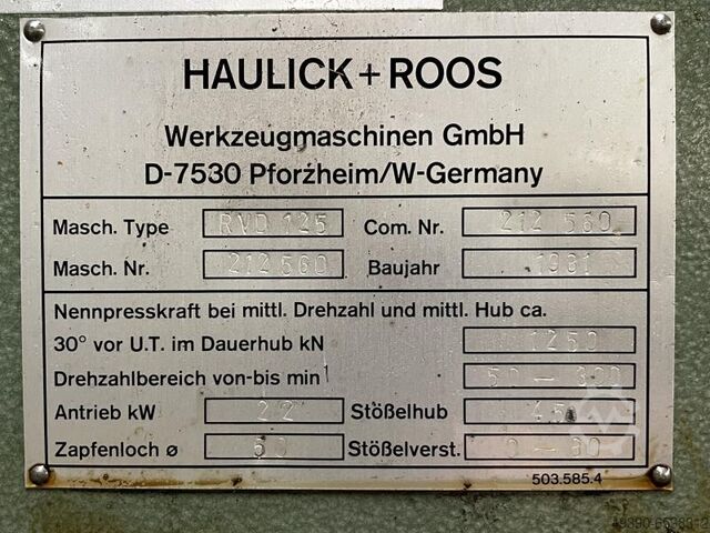Presă excentrică automată cu alimentator cu role NC EBU; cu dublu montanți - presă excentrică, presă HAULICK + ROOS RVD 125