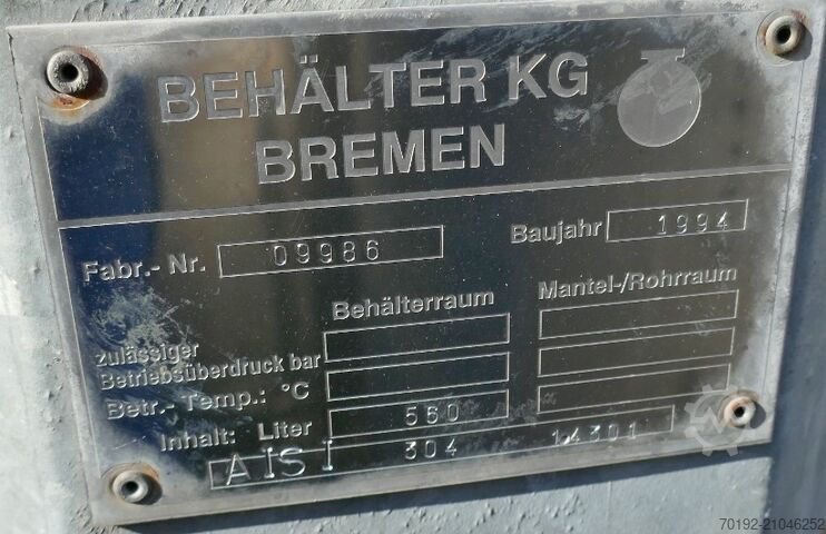 Conteneur de 560 litres en V2A Behälter KG Bremen 9130