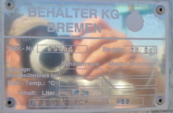 Conteneur de 1251 litres en acier inoxydable V2A Behälter KG Bremen 9129