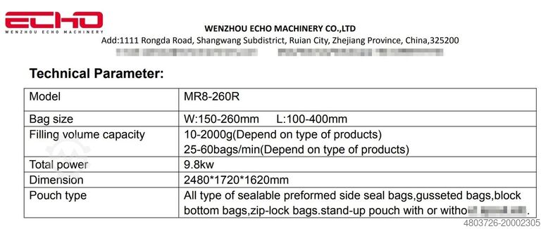 Automatisk roterande förpackningsmaskin WENZHOU ECHO MACHINERY CO.,LTD MR8-260RF ROTRAY FILL-SEAL PACKAGINGMACH