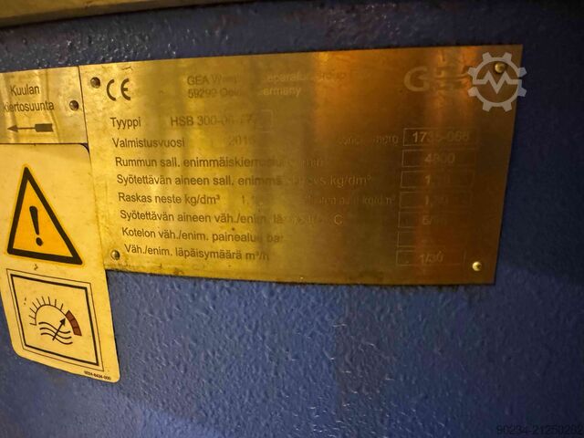 GEA Westfalia model HSB-300-06-777 roestvrijstalen schijvenstapelcentrifuge GEA WESTFALIA HSB-300-06-777