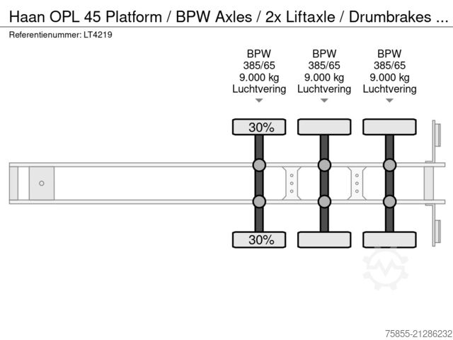 Plataforma remolque Haan OPL 45 Platform / BPW Axles / 2x Liftaxle / Dru...