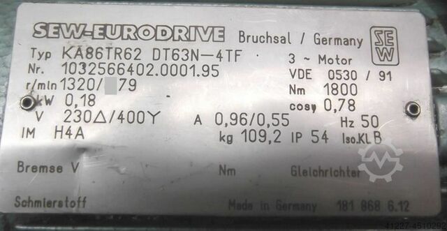Fogaskerék-motor 0,18 kW 79 ford / perc SEW-EURODRIVE KA86TR62 DT63N-4TF