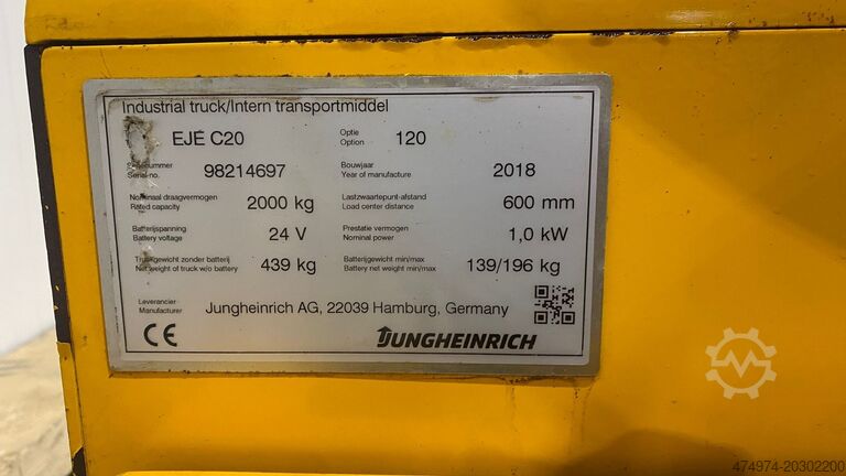 Manueller Stapler-Pumpenwagen Jungheinrich C20 - 2018