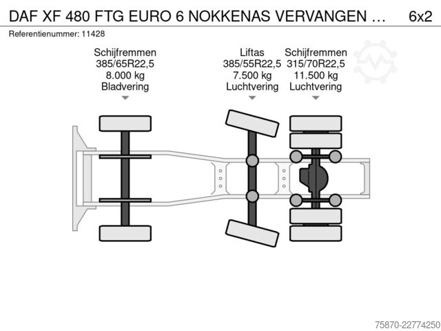Standaard-SZM DAF XF 480 FTG EURO 6 NOKKENAS VERVANGEN 638810 KM
