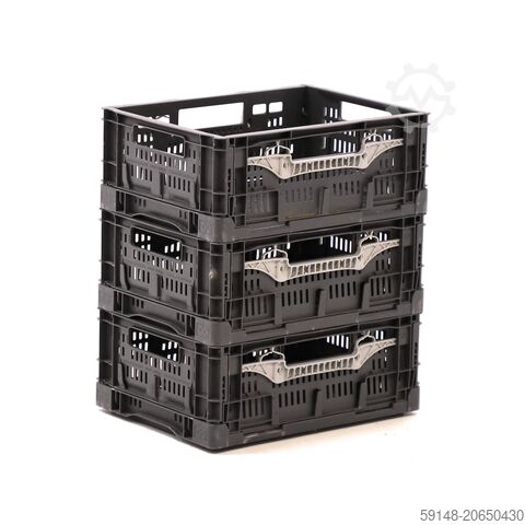 Gebruikte AGF kratten wanden + bodem geperforeerd - L:400 x B:300 x H:160mm - Zwart - Kruizinga 98-7597GB-PAL