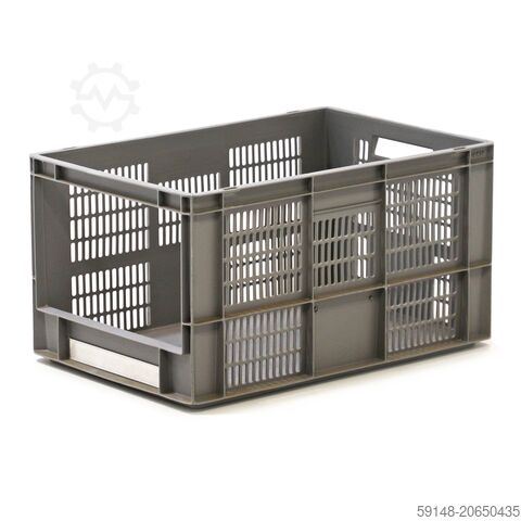 Gebruikte Euronorm stapelbakken met grijpopening  - L:600 x B:400 x H:320mm - Grijs - Kruizinga 98-7608GB-PAL