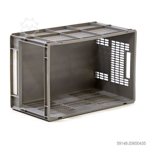 Gebruikte Euronorm stapelbakken met grijpopening - L:600 x B:400 x H:320mm - Grijs - Kruizinga 98-7608GB-PAL