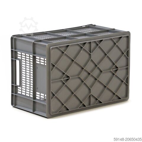 Gebruikte Euronorm stapelbakken met grijpopening - L:600 x B:400 x H:320mm - Grijs - Kruizinga 98-7608GB-PAL