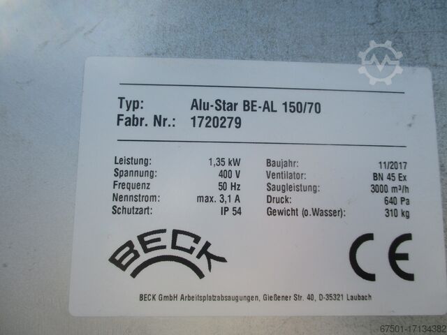 Splashback slijptafel Beck Absaugwand mit Spritzgerät BE AL 150/70 (2956)