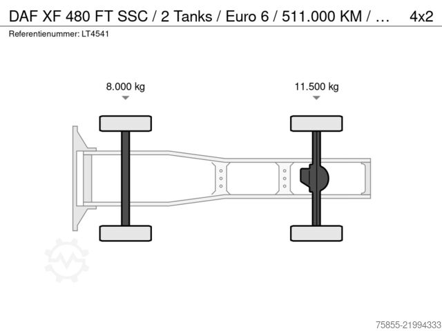 Padrão-SZM DAF XF 480 FT SSC / 2 Tanks / Euro 6 / 511.000 KM /...