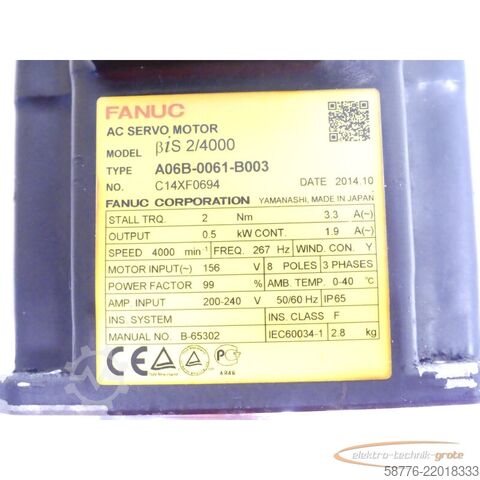 Unidade de controlo Fanuc A06B-0061-B003 Servo Motor SN C14XF0694 mit Pulsecoder