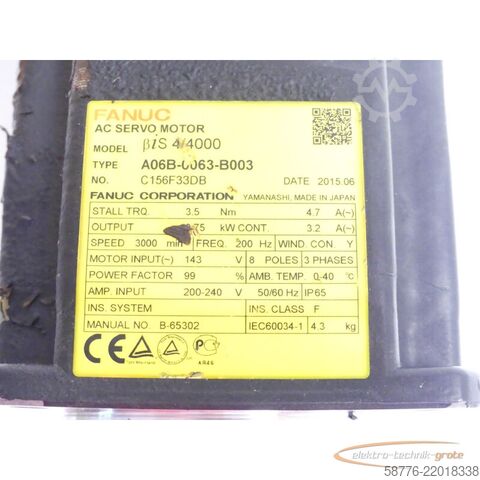 Unidade de controlo Fanuc A06B-0063-B003 Servo Motor SN C153F33DB + Pulsecoder A860-2020-T301