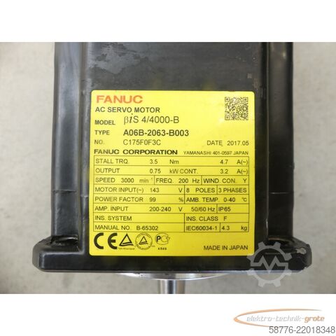 Unidade de controlo Fanuc A06B-2063-B003 AC Servo Motor SN: C175F0F3C mit A860-2070-T321 Pulsecoder