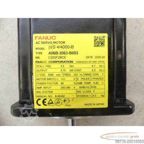 Unidade de controlo Fanuc A06B-2063-B003 AC Servo Motor SN: C202F2BCE mit A860-2000-X021 Pulsecoder