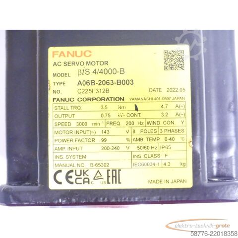 Unidade de controlo Fanuc A06B-2063-B003 Servo Motor SN C225F312B ohne Pulsecoder