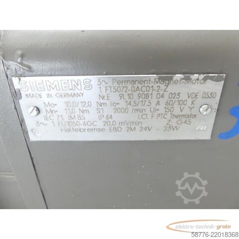 Unité de contrôle Siemens 1FT5072-0AC01-2-Z Permanent-Magnet-Motor SN: E9L10908104023