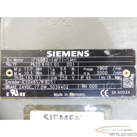 Unidade de controlo Siemens 1FT6082-1AF71-1AH1 Synchronservomotor SN:YFP620616101001