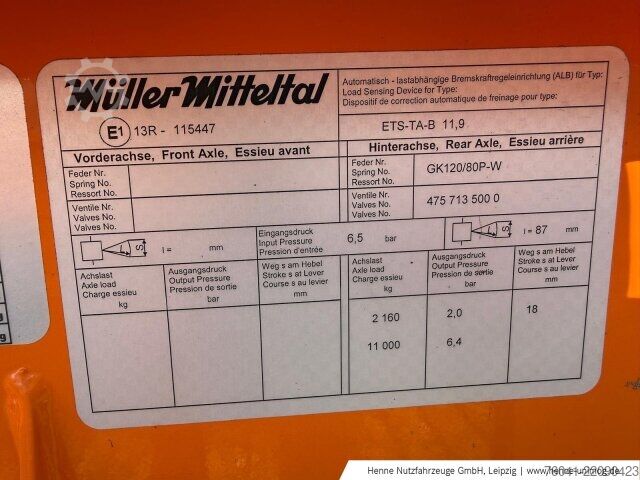 Maszyna rolnicza Müller-Mitteltal Tandem-Tieflader Anhänger ETS-TA-B 11,9