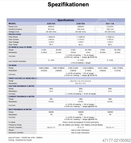 Sarcină electronică GPIB/RS232 300V, 108A ET System electronic ELP/32615 32615A AC & DC