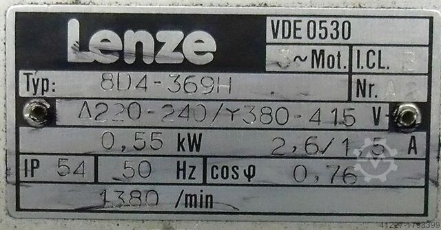 Electric motor 0.55 kW 1380 rpm Lenze 8D4-369H