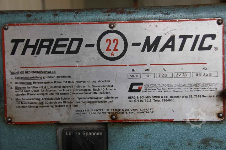 2 inch draadsnijmachine Collins 22 A