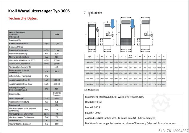 Stationaire heteluchtverwarming 360S Kroll 360S