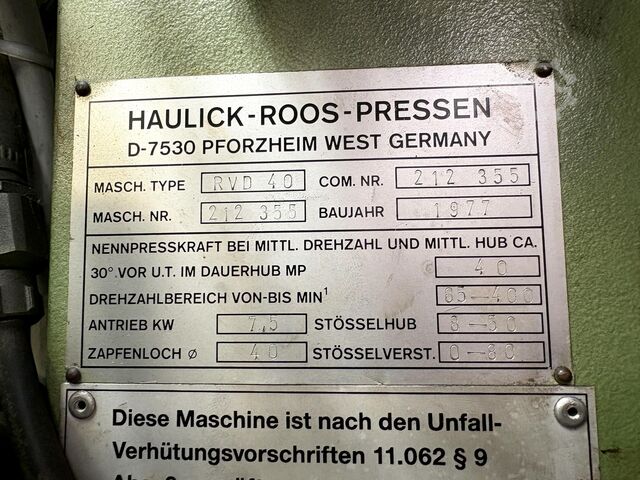 Tryk på HAULICK ROOS RVD 40