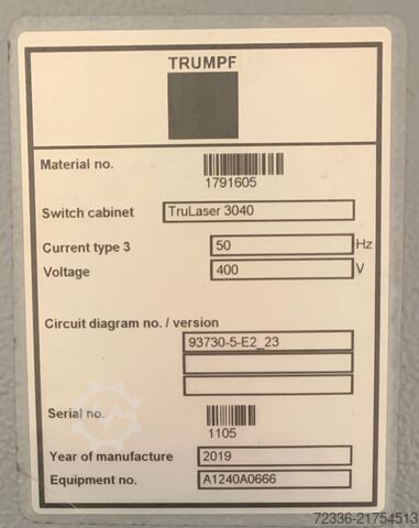 Wycinarka laserowa Trumpf TruLaser 3040 (L32)