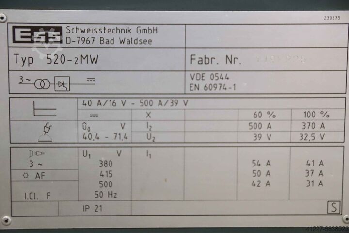 Svářečka inertním plynem 500 A ESS 520-2MW