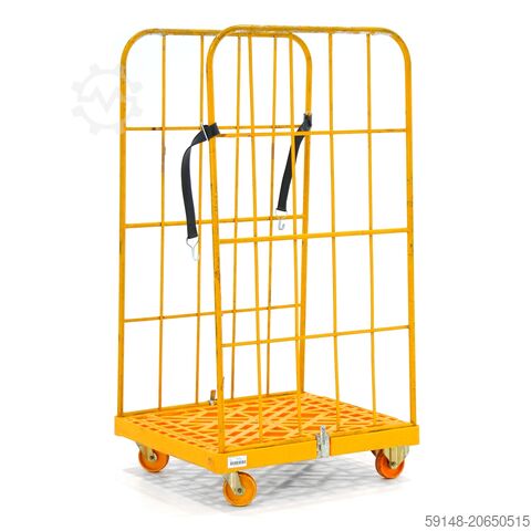 Gebruikte 2-Heks rolcontainer insteekhekken + 2 nylon spanbanden - L:820 x B:720 x Kruizinga 99-6144GB