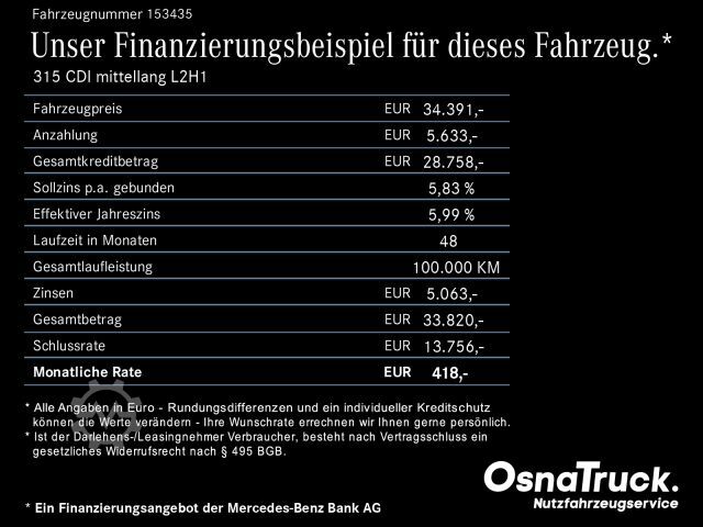 Kastenwagen MERCEDES-BENZ Sprinter 315 CDI mittellang Kamera, Navi, Klima