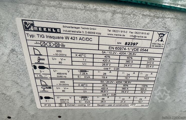 Máquina de solda TIG Merkle Insquare W 421 AC/DC
