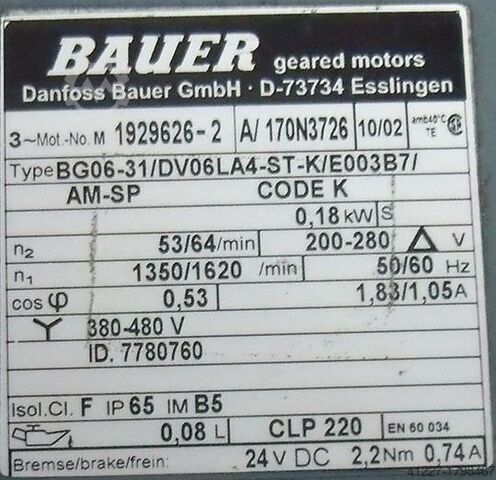 Tandwielmotor 0,18 kW 53 tpm BAUER BG06-31