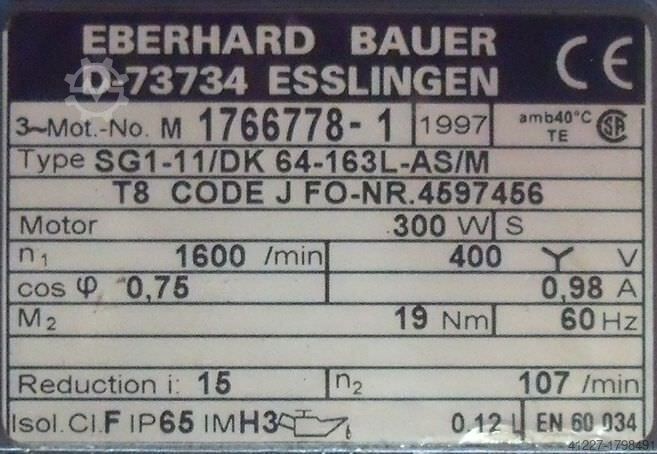 Tandwielmotor 0,3 kW 89 tpm BAUER SG1-11/DK 64-163L-AS/M