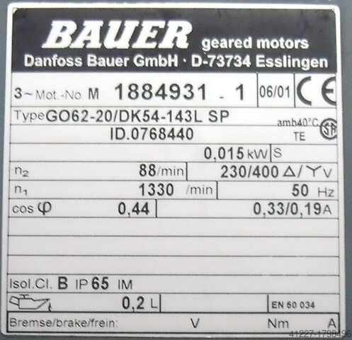 Tandwielmotor 0,015 kW 88 tpm BAUER GO62-20