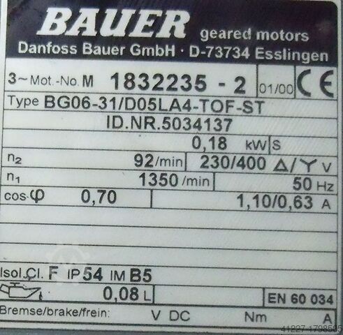 Tandwielmotor 0,18 kW 92 tpm BAUER BG06-31