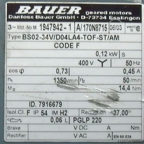 Aandrijfmotor 0,12 kW 50 tpm BAUER BS02-34V