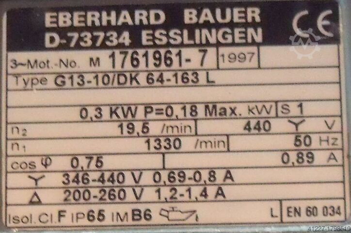 Tandwielmotor 0,18 kW 19,5 tpm BAUER G13-10/DK 64-163 L