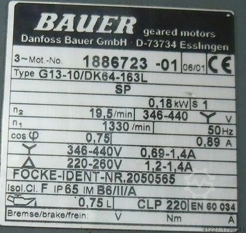 Aandrijfmotor 0,18 kW 19,5 tpm BAUER G13-10/DK 64-163 L