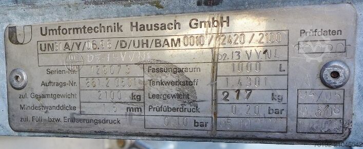 Conteneur IBC de 1000 litres en V2A Umformtechnik Hausach (UCON) 9044