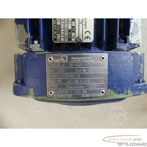 Bileşen  KSB ETABLOC-G 50-160/114 ID: 48862505 Pumpe mit QU FS 90S4A-60 H SN: 163752M