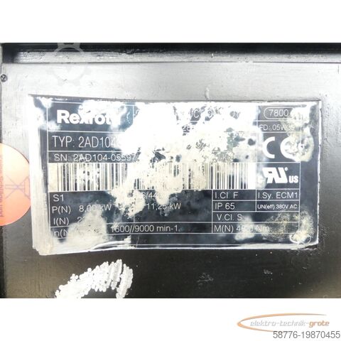 Motor Rexroth Rexroth 2AD104C-B35OA1-CS06-C2N2 Servomotor ohne Geber R911281817 SN: 2AD104-05597